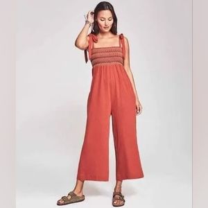 Faherty Eloise Gauze Smocked Jumpsuit  in Picante